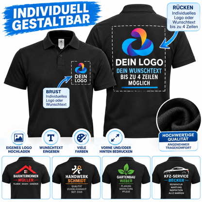 Poloshirt mit Logo & Wunschtext – Firmenpolo bedruckt auf Brust und Rücken