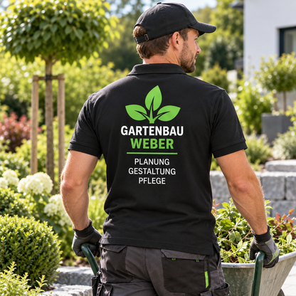 Poloshirt mit Logo & Wunschtext – Firmenpolo bedruckt auf Brust und Rücken