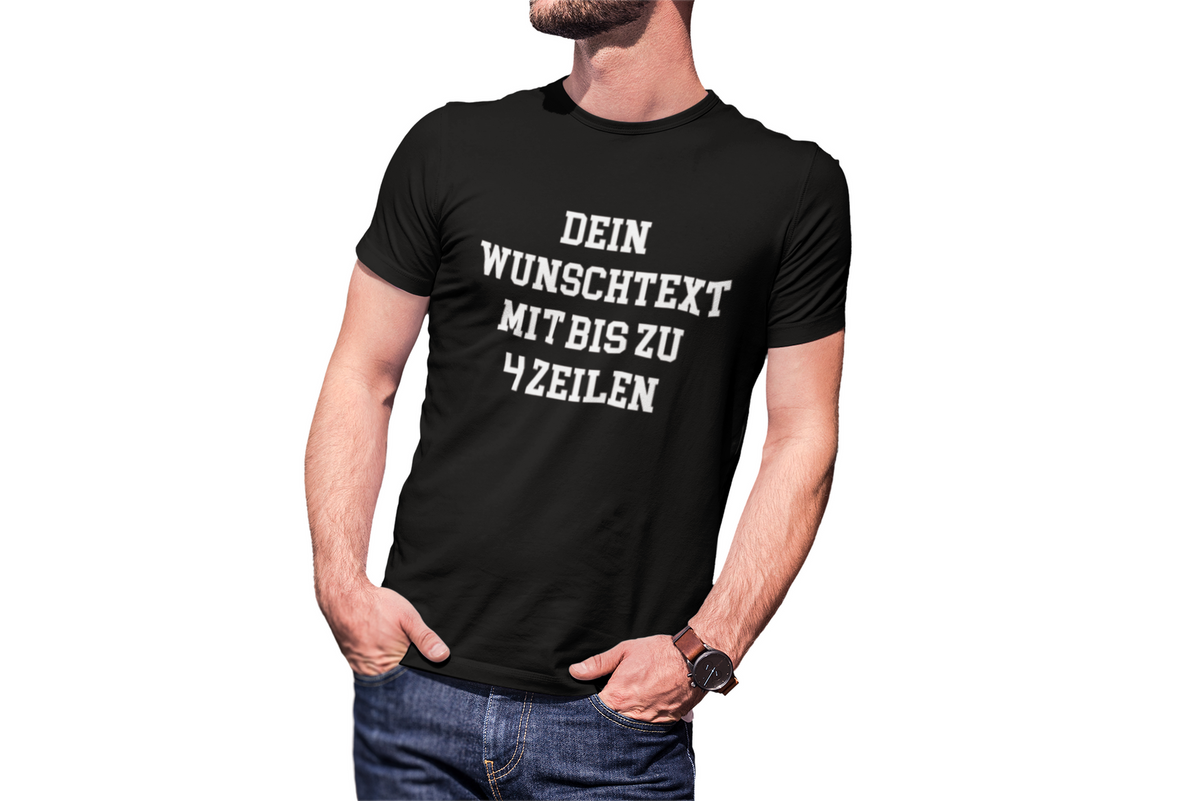 T-Shirt selbst gestalten mit Wunschtext – bis 4 Zeilen Frontprint – personalisiertes Shirt mit Name – Vorderdruck individuell bedrucken – Mannschaftsshirt, Vereinskleidung, Geschenkidee