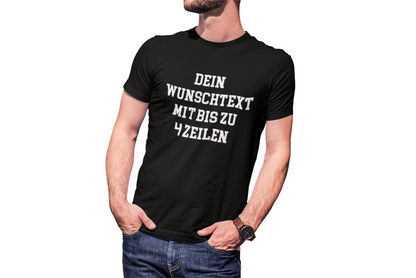 T-Shirt selbst gestalten mit Wunschtext – bis 4 Zeilen Frontprint – personalisiertes Shirt mit Name – Vorderdruck individuell bedrucken – Mannschaftsshirt, Vereinskleidung, Geschenkidee