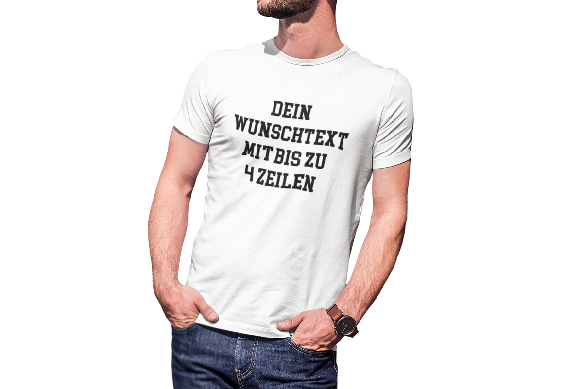 T-Shirt selbst gestalten mit Wunschtext – bis 4 Zeilen Frontprint – personalisiertes Shirt mit Name – Vorderdruck individuell bedrucken – Mannschaftsshirt, Vereinskleidung, Geschenkidee