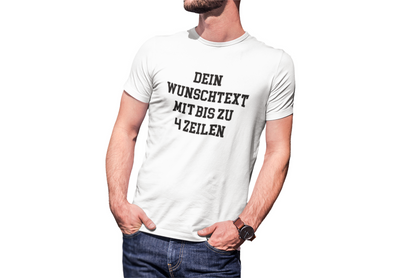 T-Shirt selbst gestalten mit Wunschtext – bis 4 Zeilen Frontprint – personalisiertes Shirt mit Name – Vorderdruck individuell bedrucken – Mannschaftsshirt, Vereinskleidung, Geschenkidee