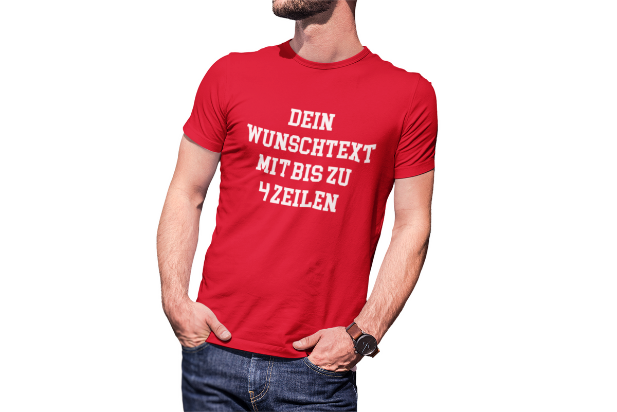 T-Shirt selbst gestalten mit Wunschtext – bis 4 Zeilen Frontprint – personalisiertes Shirt mit Name – Vorderdruck individuell bedrucken – Mannschaftsshirt, Vereinskleidung, Geschenkidee