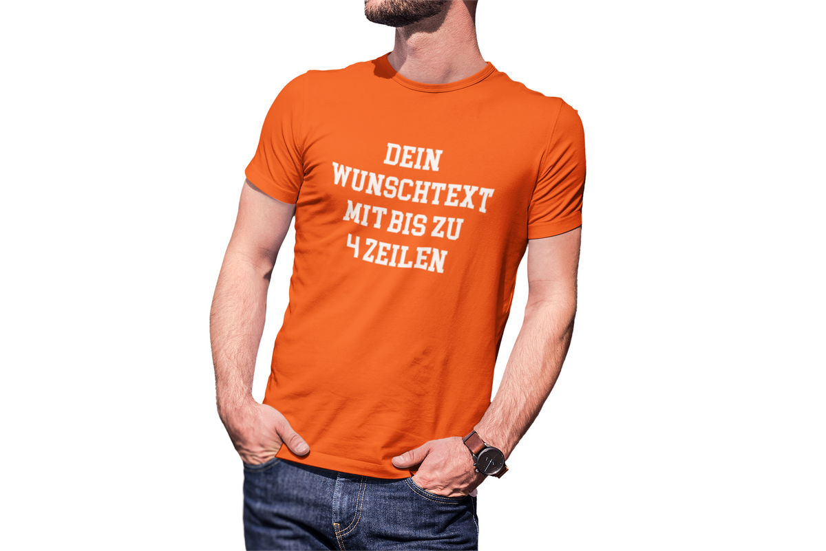 T-Shirt selbst gestalten mit Wunschtext – bis 4 Zeilen Frontprint – personalisiertes Shirt mit Name – Vorderdruck individuell bedrucken – Mannschaftsshirt, Vereinskleidung, Geschenkidee