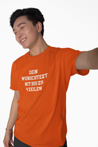 T-Shirt selbst gestalten mit Wunschtext – bis 4 Zeilen Frontprint – personalisiertes Shirt mit Name – Vorderdruck individuell bedrucken – Mannschaftsshirt, Vereinskleidung, Geschenkidee