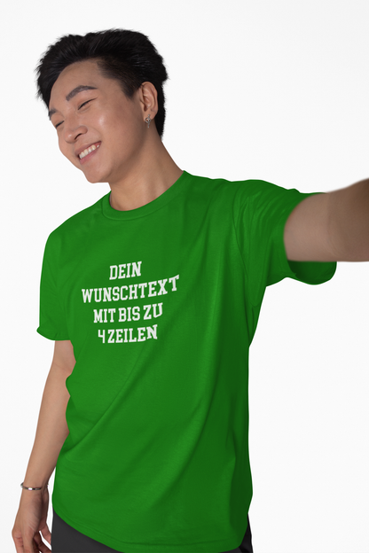 T-Shirt selbst gestalten mit Wunschtext – bis 4 Zeilen Frontprint – personalisiertes Shirt mit Name – Vorderdruck individuell bedrucken – Mannschaftsshirt, Vereinskleidung, Geschenkidee