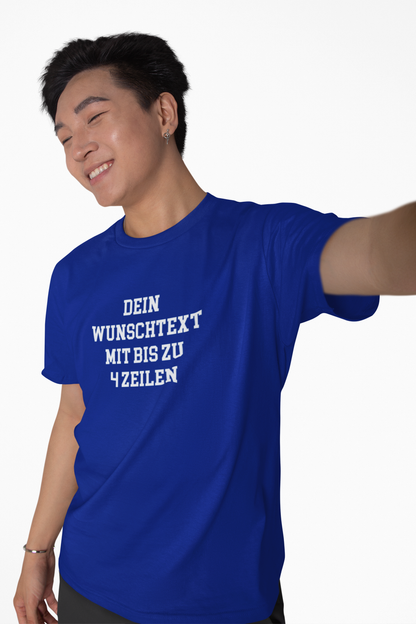 T-Shirt selbst gestalten mit Wunschtext – bis 4 Zeilen Frontprint – personalisiertes Shirt mit Name – Vorderdruck individuell bedrucken – Mannschaftsshirt, Vereinskleidung, Geschenkidee