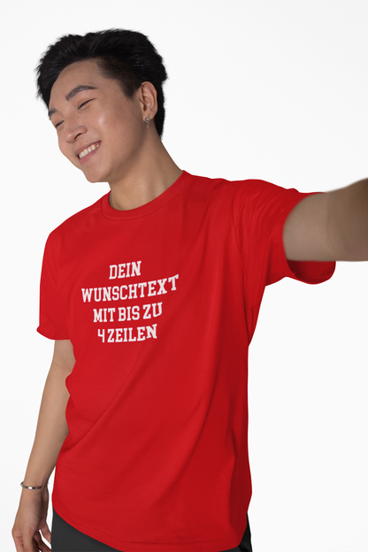 T-Shirt selbst gestalten mit Wunschtext – bis 4 Zeilen Frontprint – personalisiertes Shirt mit Name – Vorderdruck individuell bedrucken – Mannschaftsshirt, Vereinskleidung, Geschenkidee