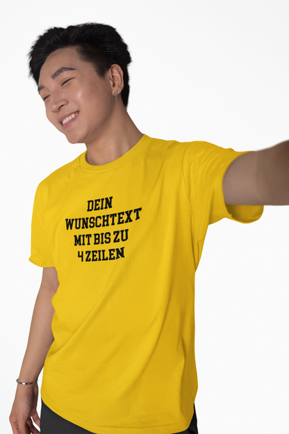 T-Shirt selbst gestalten mit Wunschtext – bis 4 Zeilen Frontprint – personalisiertes Shirt mit Name – Vorderdruck individuell bedrucken – Mannschaftsshirt, Vereinskleidung, Geschenkidee