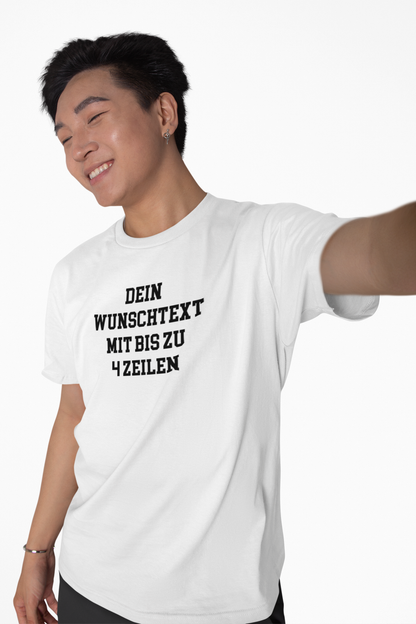 T-Shirt selbst gestalten mit Wunschtext – bis 4 Zeilen Frontprint – personalisiertes Shirt mit Name – Vorderdruck individuell bedrucken – Mannschaftsshirt, Vereinskleidung, Geschenkidee