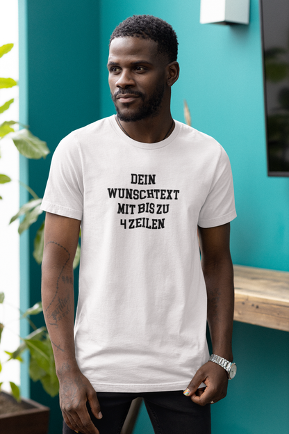 T-Shirt selbst gestalten mit Wunschtext – bis 4 Zeilen Frontprint – personalisiertes Shirt mit Name – Vorderdruck individuell bedrucken – Mannschaftsshirt, Vereinskleidung, Geschenkidee