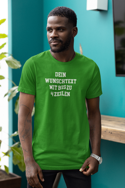 T-Shirt selbst gestalten mit Wunschtext – bis 4 Zeilen Frontprint – personalisiertes Shirt mit Name – Vorderdruck individuell bedrucken – Mannschaftsshirt, Vereinskleidung, Geschenkidee