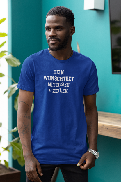 T-Shirt selbst gestalten mit Wunschtext – bis 4 Zeilen Frontprint – personalisiertes Shirt mit Name – Vorderdruck individuell bedrucken – Mannschaftsshirt, Vereinskleidung, Geschenkidee