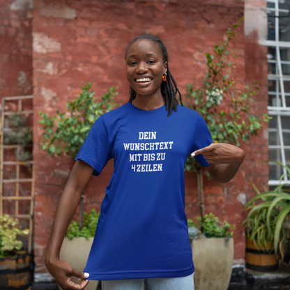T-Shirt selbst gestalten mit Wunschtext – bis 4 Zeilen Frontprint – personalisiertes Shirt mit Name – Vorderdruck individuell bedrucken – Mannschaftsshirt, Vereinskleidung, Geschenkidee