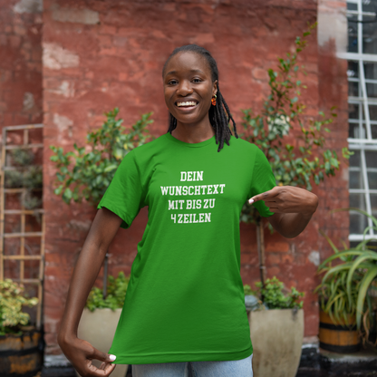 T-Shirt selbst gestalten mit Wunschtext – bis 4 Zeilen Frontprint – personalisiertes Shirt mit Name – Vorderdruck individuell bedrucken – Mannschaftsshirt, Vereinskleidung, Geschenkidee