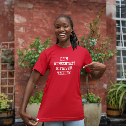 T-Shirt selbst gestalten mit Wunschtext – bis 4 Zeilen Frontprint – personalisiertes Shirt mit Name – Vorderdruck individuell bedrucken – Mannschaftsshirt, Vereinskleidung, Geschenkidee