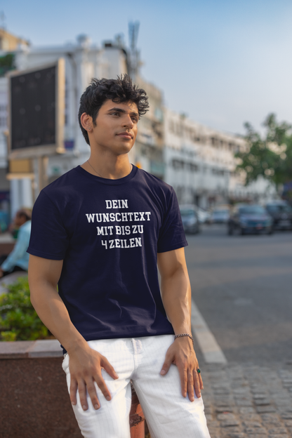 T-Shirt selbst gestalten mit Wunschtext – bis 4 Zeilen Frontprint – personalisiertes Shirt mit Name – Vorderdruck individuell bedrucken – Mannschaftsshirt, Vereinskleidung, Geschenkidee