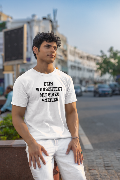 T-Shirt selbst gestalten mit Wunschtext – bis 4 Zeilen Frontprint – personalisiertes Shirt mit Name – Vorderdruck individuell bedrucken – Mannschaftsshirt, Vereinskleidung, Geschenkidee