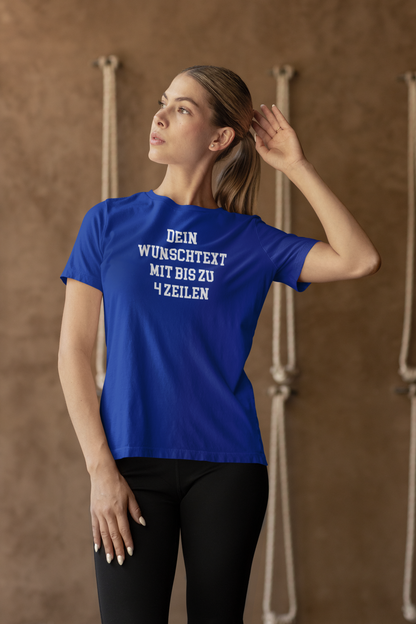 T-Shirt selbst gestalten mit Wunschtext – bis 4 Zeilen Frontprint – personalisiertes Shirt mit Name – Vorderdruck individuell bedrucken – Mannschaftsshirt, Vereinskleidung, Geschenkidee