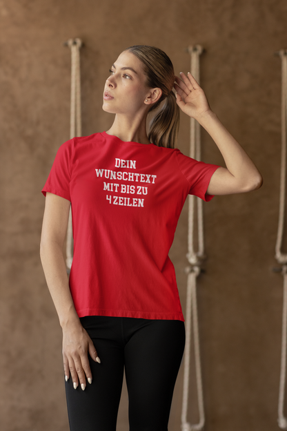 T-Shirt selbst gestalten mit Wunschtext – bis 4 Zeilen Frontprint – personalisiertes Shirt mit Name – Vorderdruck individuell bedrucken – Mannschaftsshirt, Vereinskleidung, Geschenkidee