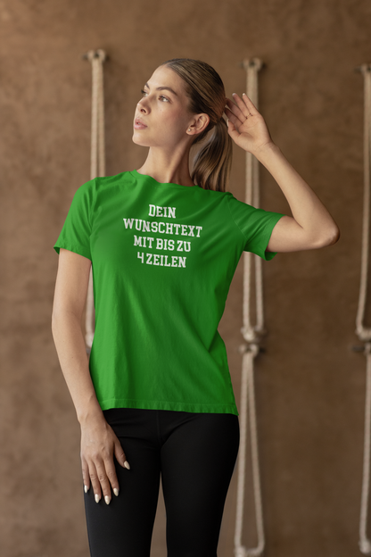 T-Shirt selbst gestalten mit Wunschtext – bis 4 Zeilen Frontprint – personalisiertes Shirt mit Name – Vorderdruck individuell bedrucken – Mannschaftsshirt, Vereinskleidung, Geschenkidee