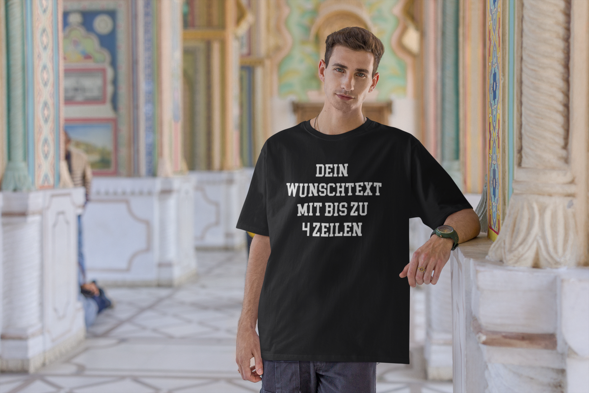 T-Shirt selbst gestalten mit Wunschtext – bis 4 Zeilen Frontprint – personalisiertes Shirt mit Name – Vorderdruck individuell bedrucken – Mannschaftsshirt, Vereinskleidung, Geschenkidee