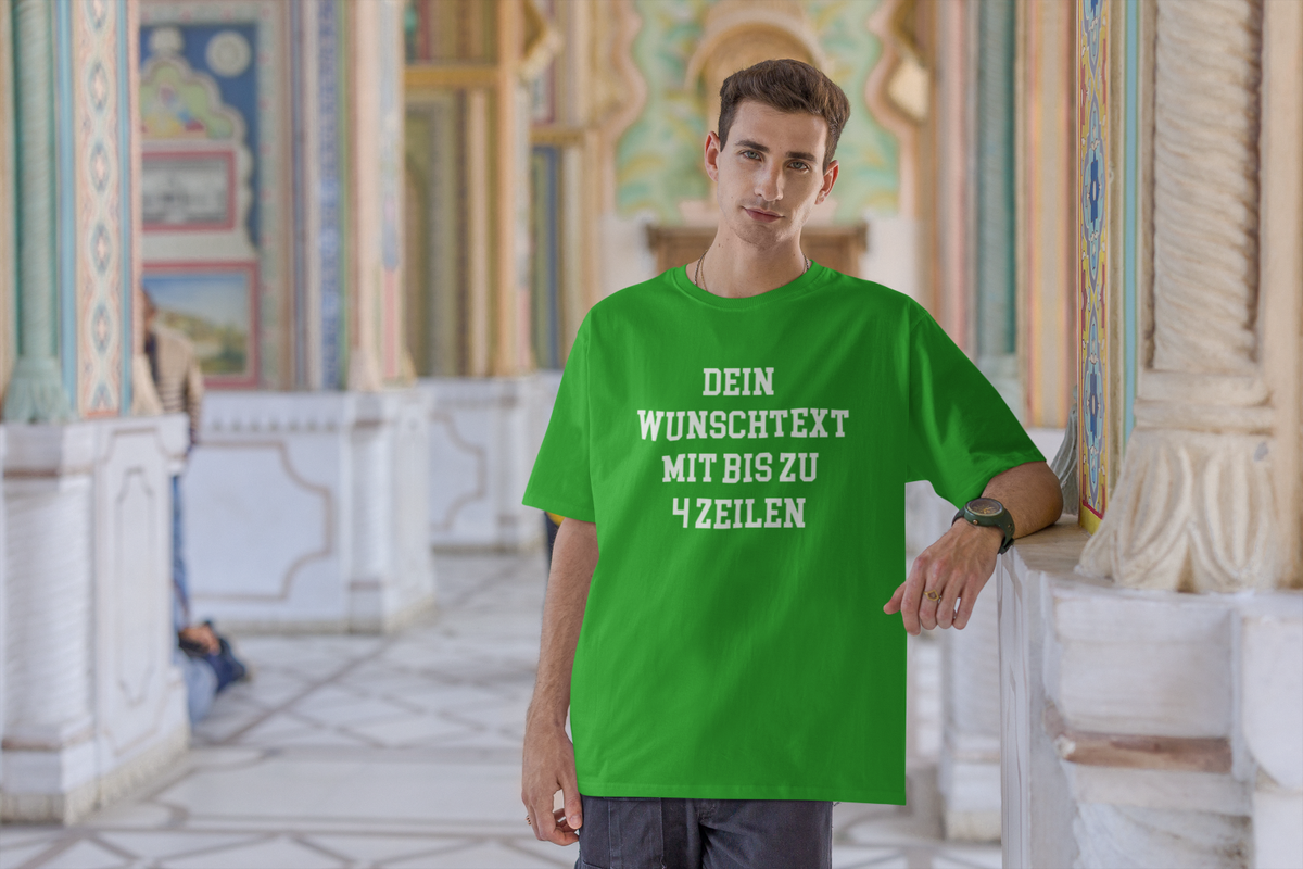 T-Shirt selbst gestalten mit Wunschtext – bis 4 Zeilen Frontprint – personalisiertes Shirt mit Name – Vorderdruck individuell bedrucken – Mannschaftsshirt, Vereinskleidung, Geschenkidee