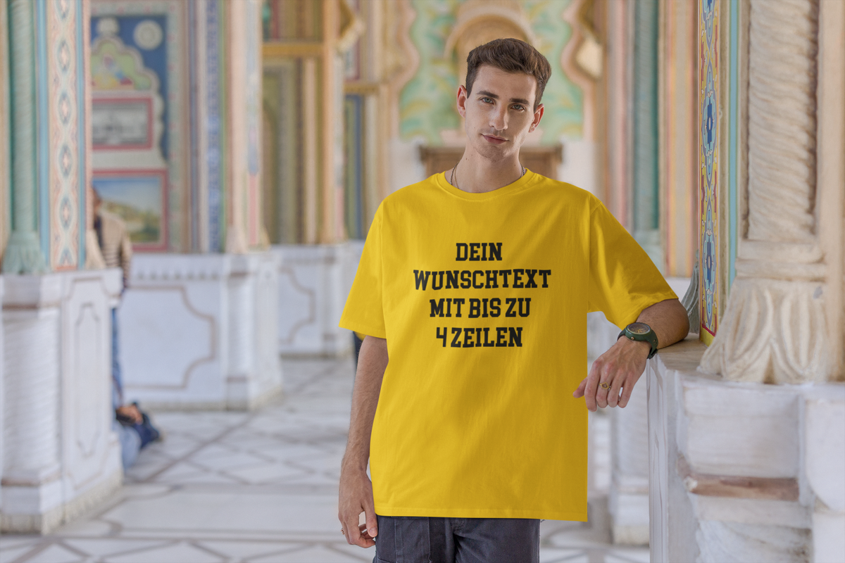 T-Shirt selbst gestalten mit Wunschtext – bis 4 Zeilen Frontprint – personalisiertes Shirt mit Name – Vorderdruck individuell bedrucken – Mannschaftsshirt, Vereinskleidung, Geschenkidee