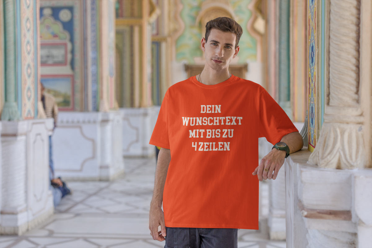 T-Shirt selbst gestalten mit Wunschtext – bis 4 Zeilen Frontprint – personalisiertes Shirt mit Name – Vorderdruck individuell bedrucken – Mannschaftsshirt, Vereinskleidung, Geschenkidee