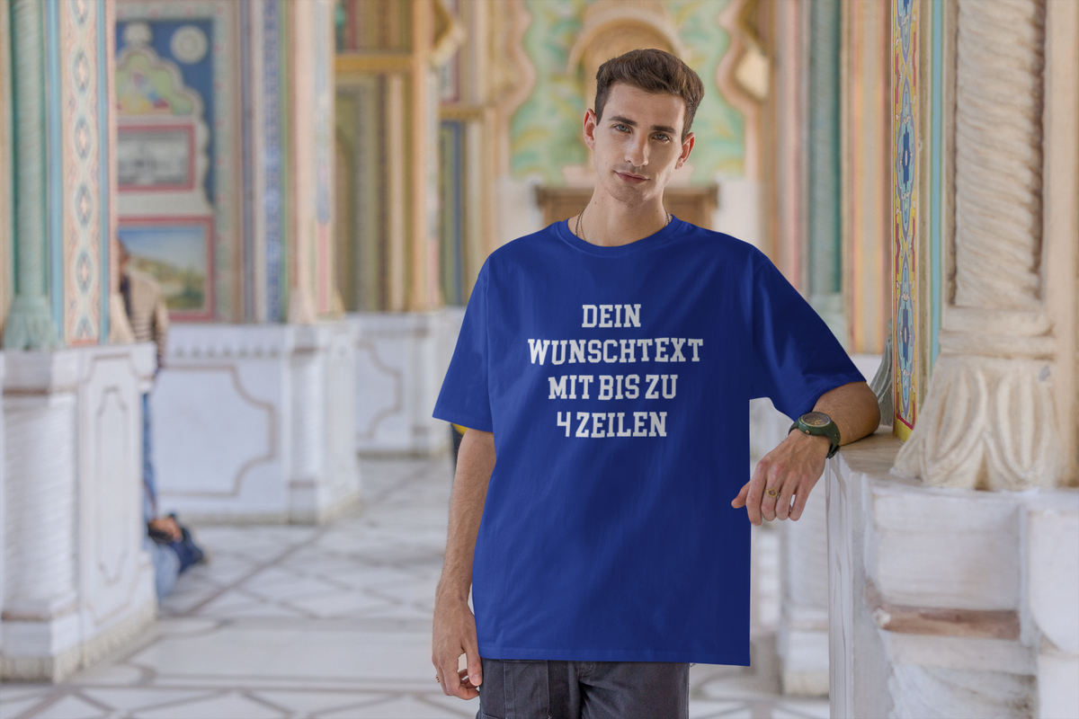 T-Shirt selbst gestalten mit Wunschtext – bis 4 Zeilen Frontprint – personalisiertes Shirt mit Name – Vorderdruck individuell bedrucken – Mannschaftsshirt, Vereinskleidung, Geschenkidee