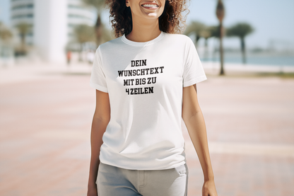 T-Shirt selbst gestalten mit Wunschtext – bis 4 Zeilen Frontprint – personalisiertes Shirt mit Name – Vorderdruck individuell bedrucken – Mannschaftsshirt, Vereinskleidung, Geschenkidee