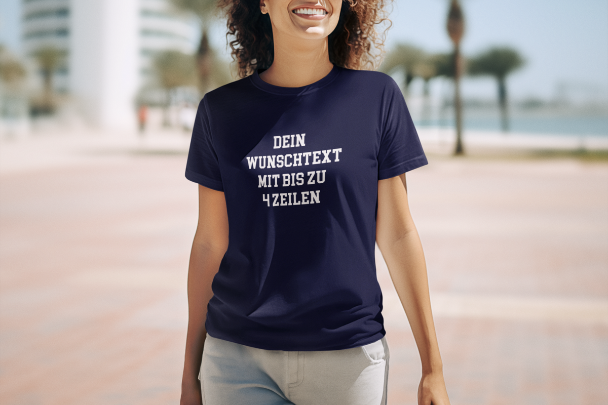 T-Shirt selbst gestalten mit Wunschtext – bis 4 Zeilen Frontprint – personalisiertes Shirt mit Name – Vorderdruck individuell bedrucken – Mannschaftsshirt, Vereinskleidung, Geschenkidee