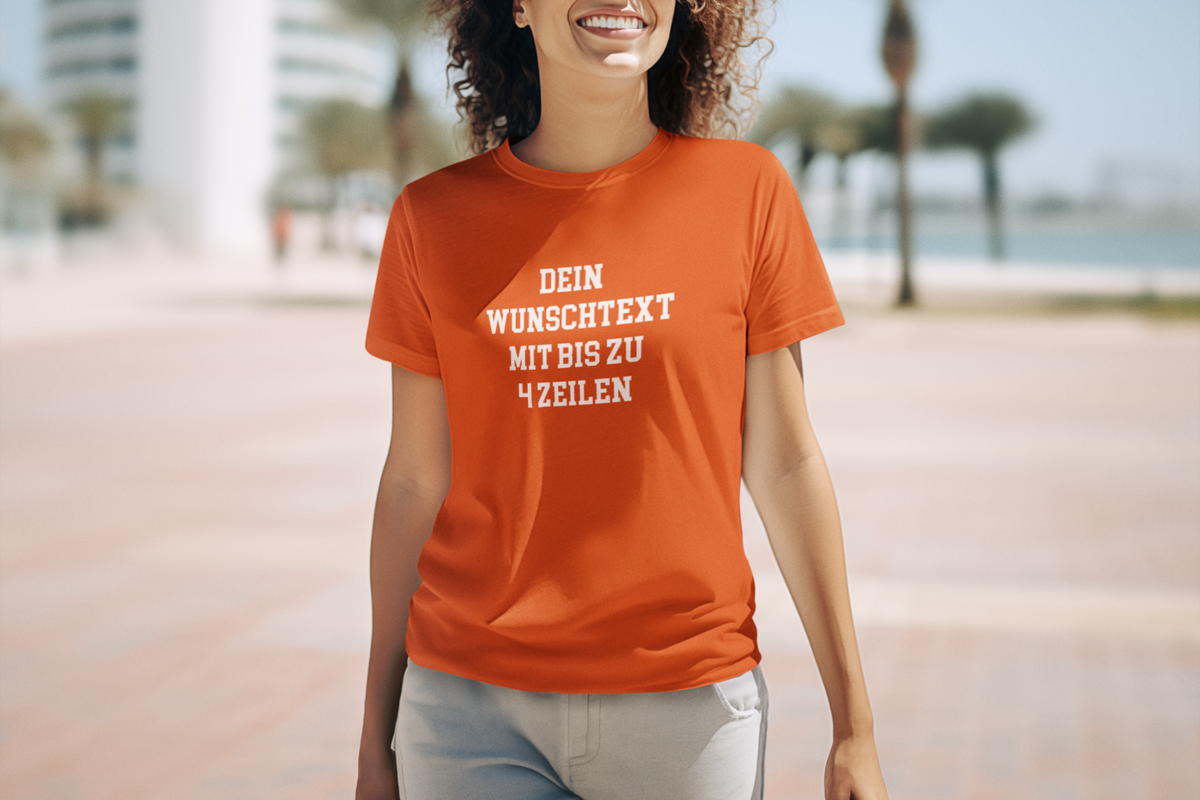 T-Shirt selbst gestalten mit Wunschtext – bis 4 Zeilen Frontprint – personalisiertes Shirt mit Name – Vorderdruck individuell bedrucken – Mannschaftsshirt, Vereinskleidung, Geschenkidee