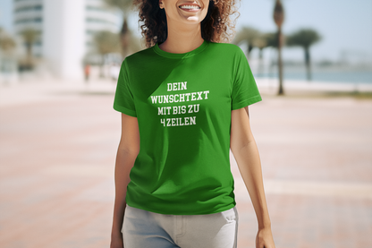 T-Shirt selbst gestalten mit Wunschtext – bis 4 Zeilen Frontprint – personalisiertes Shirt mit Name – Vorderdruck individuell bedrucken – Mannschaftsshirt, Vereinskleidung, Geschenkidee