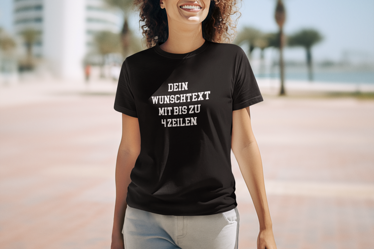 T-Shirt selbst gestalten mit Wunschtext – bis 4 Zeilen Frontprint – personalisiertes Shirt mit Name – Vorderdruck individuell bedrucken – Mannschaftsshirt, Vereinskleidung, Geschenkidee