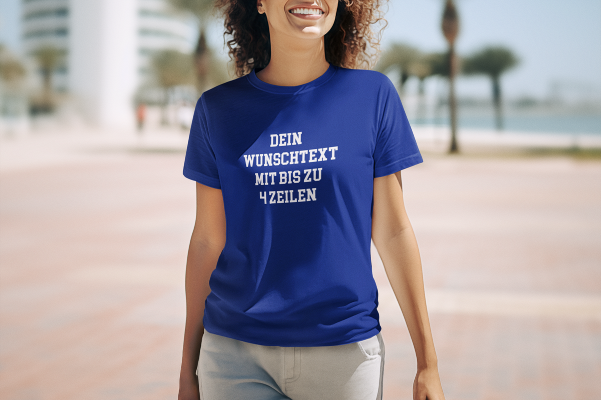 T-Shirt selbst gestalten mit Wunschtext – bis 4 Zeilen Frontprint – personalisiertes Shirt mit Name – Vorderdruck individuell bedrucken – Mannschaftsshirt, Vereinskleidung, Geschenkidee