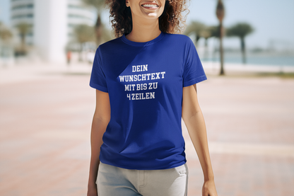 T-Shirt selbst gestalten mit Wunschtext – bis 4 Zeilen Frontprint – personalisiertes Shirt mit Name – Vorderdruck individuell bedrucken – Mannschaftsshirt, Vereinskleidung, Geschenkidee