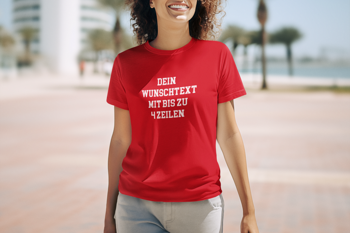 T-Shirt selbst gestalten mit Wunschtext – bis 4 Zeilen Frontprint – personalisiertes Shirt mit Name – Vorderdruck individuell bedrucken – Mannschaftsshirt, Vereinskleidung, Geschenkidee